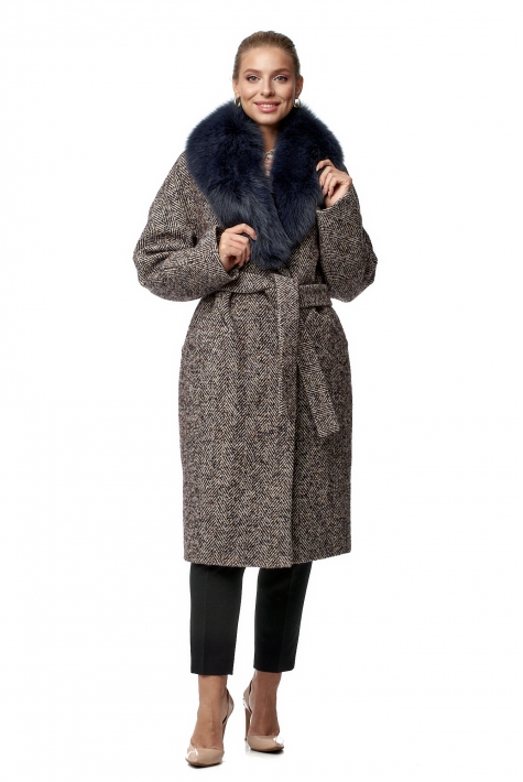 Женское пальто из текстиля с воротником, отделка песец 8019546