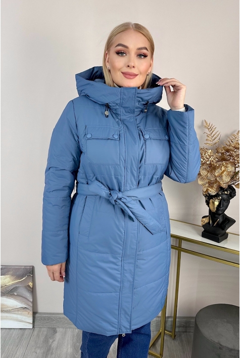 Женское пальто из текстиля с капюшоном 8024097